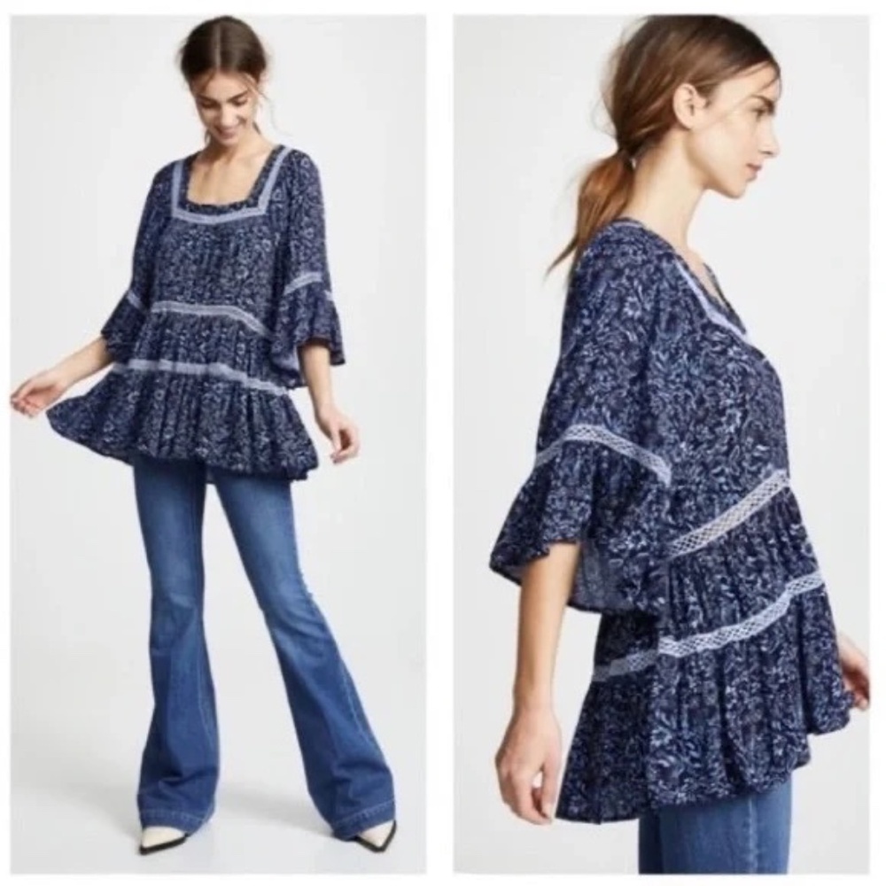 FREE PEOPLE Blue Talk About It Tunic
